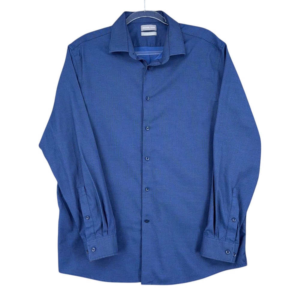 Michael Kors Mens XL 17.5/34-35 Regular Fit Airsoft Stretch Dress Shirt Blue